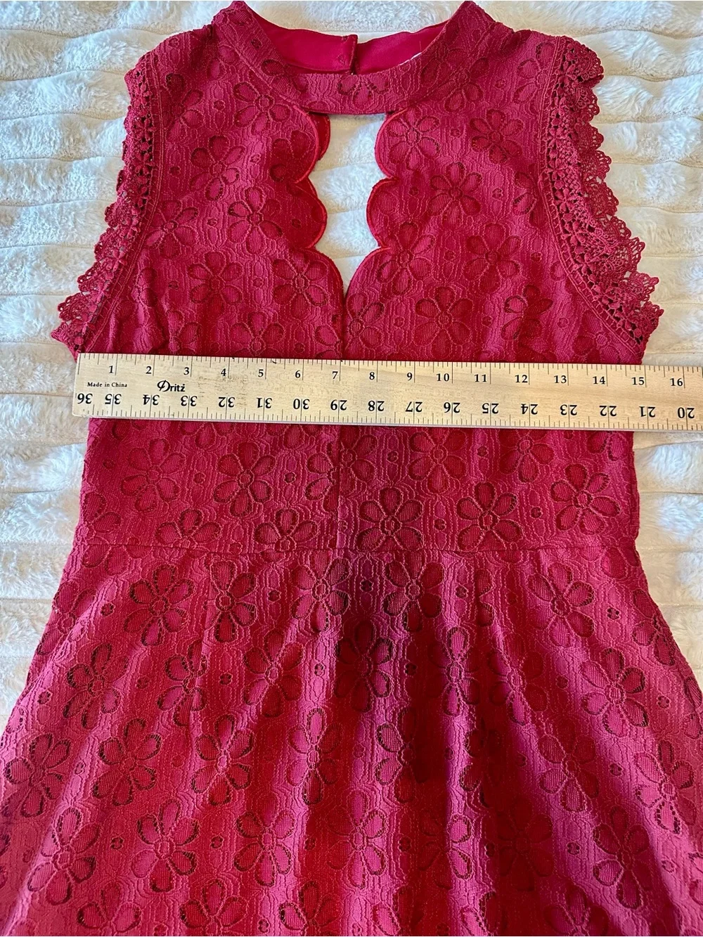 Red Lace Eyelet Fit and Flare Dress